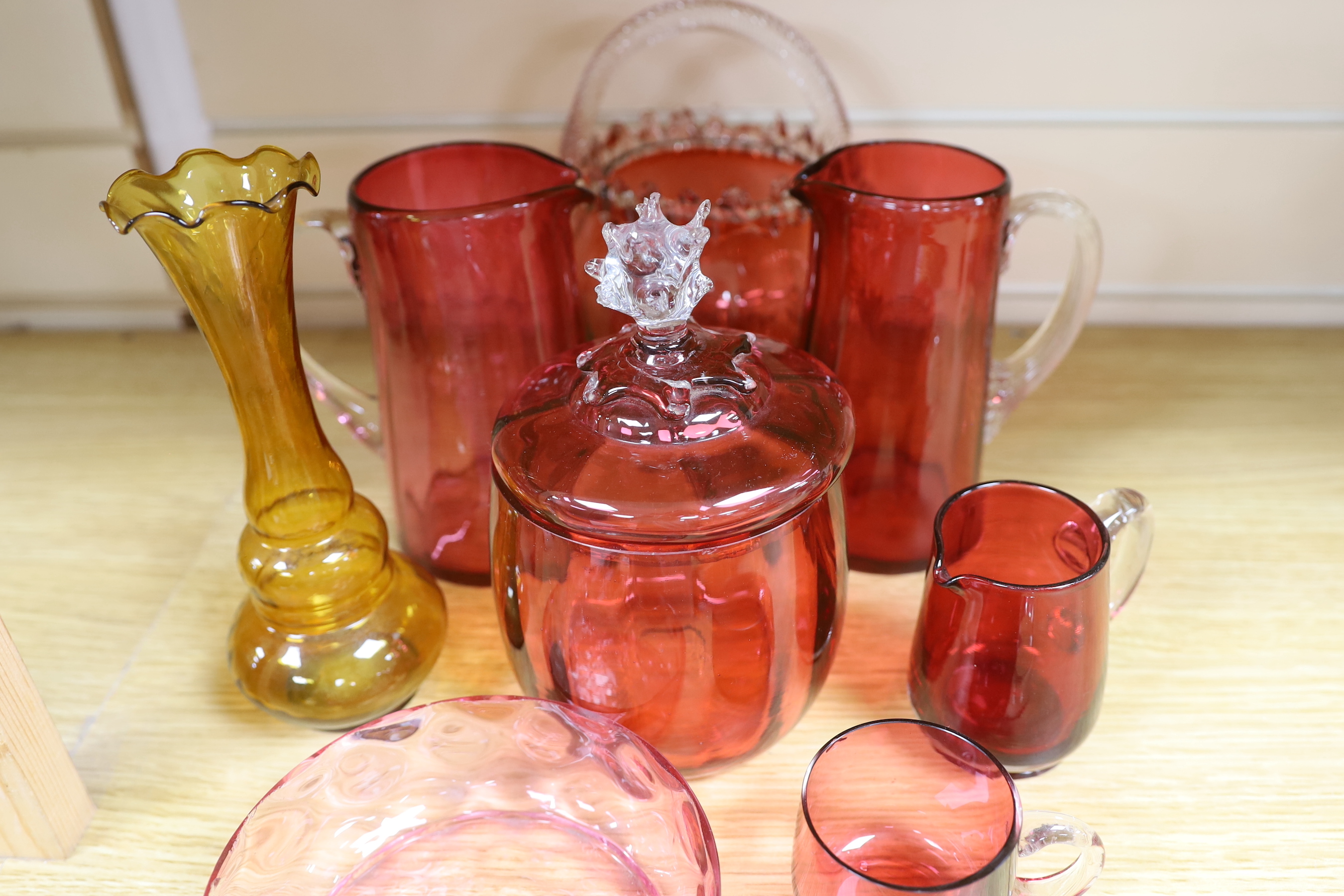 A collection of Victorian cranberry glassware